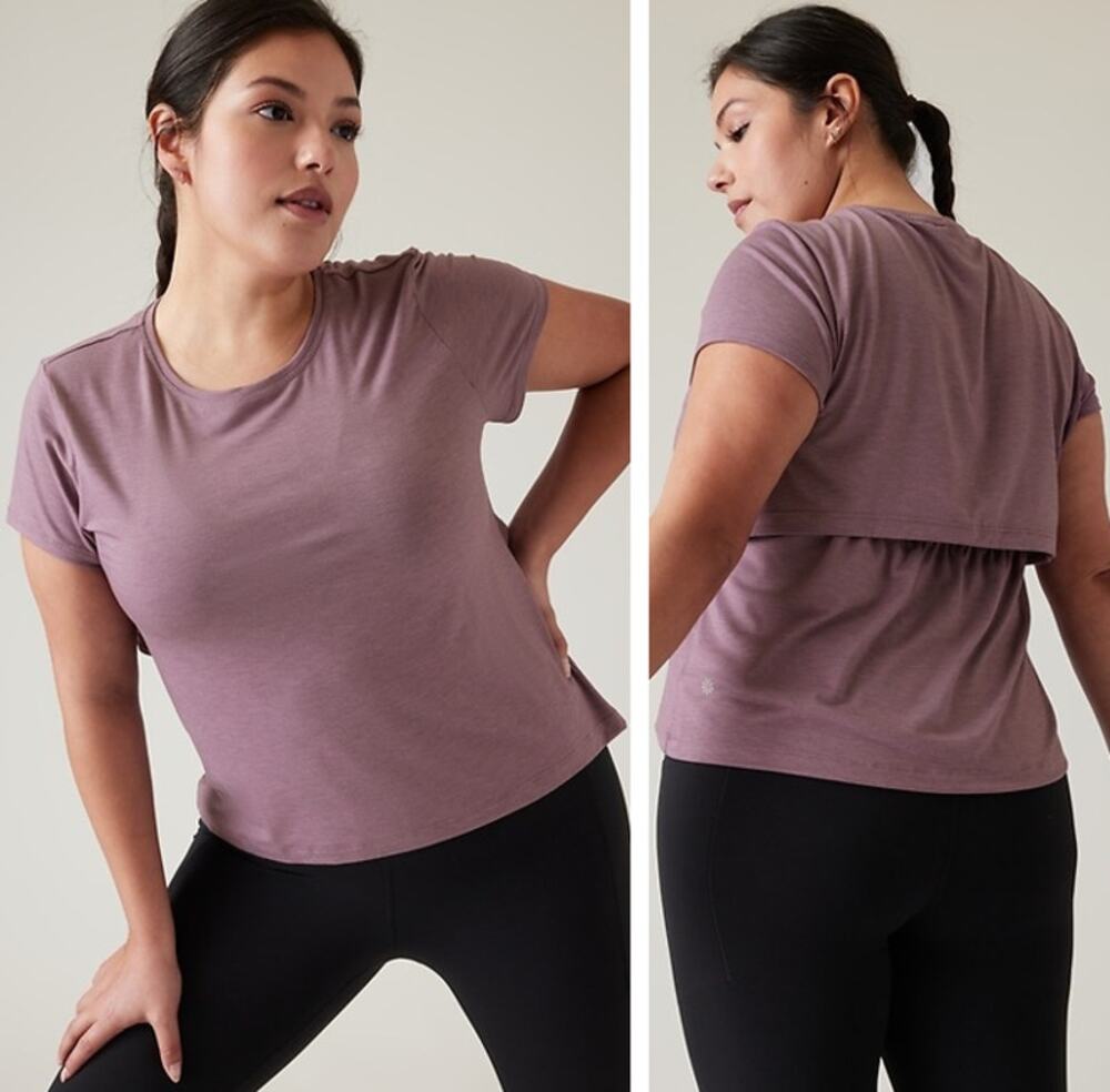 Athleta Air Out Cinch Tee in Damask Mauve Heather Women's 3X Vented Workout Tee